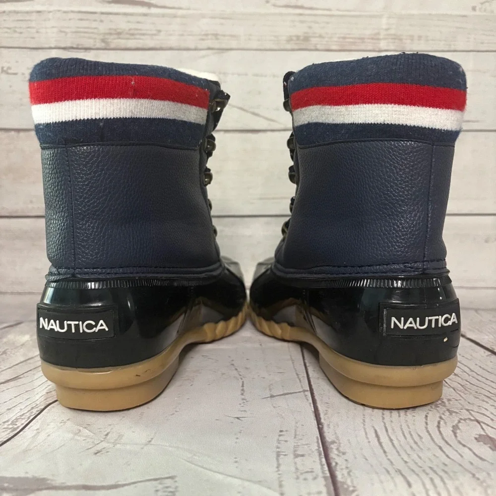 Nautica Meloday Duck Boots Navy Blue Black Waterproof Lace Up Fleece Lined Sz 9‎